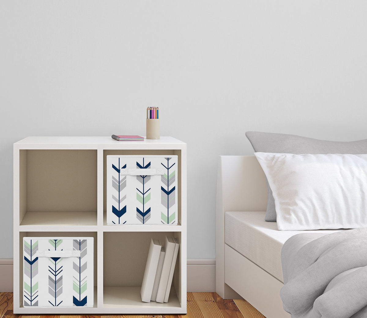 Grey Navy Mint Fabric Storage Bins Set of 2 P974712