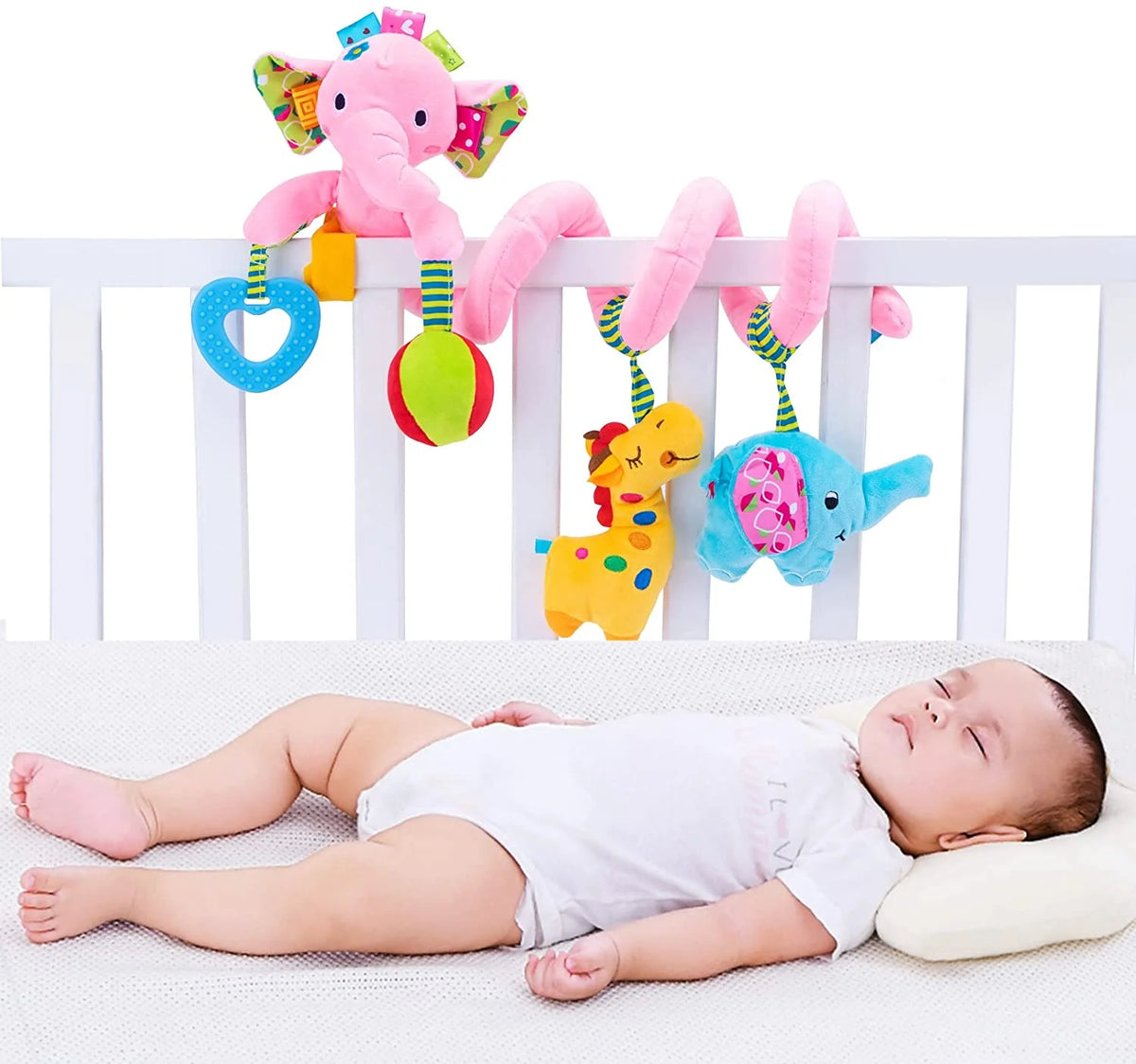 Pink Elephant Hanging Plush Rattles Crib Toy G655592