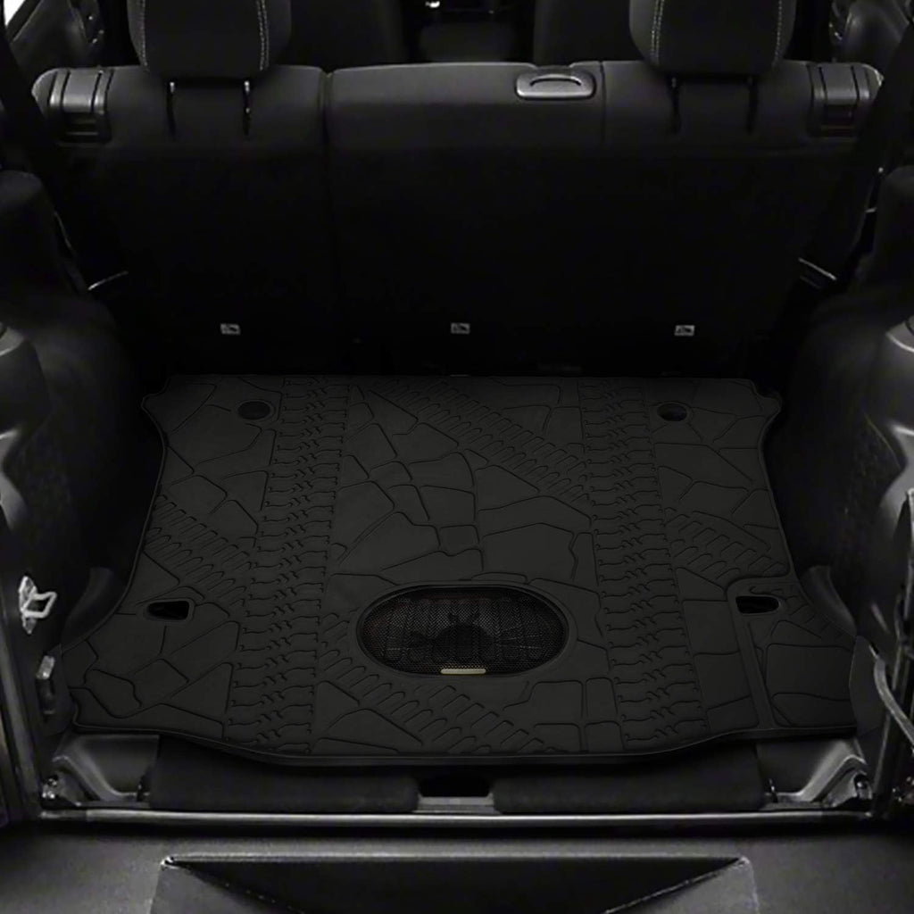 Black Rear Trunk Cargo Floor Mat for 4 Door Wrangler with Subwoofer Mat Cutout D740585
