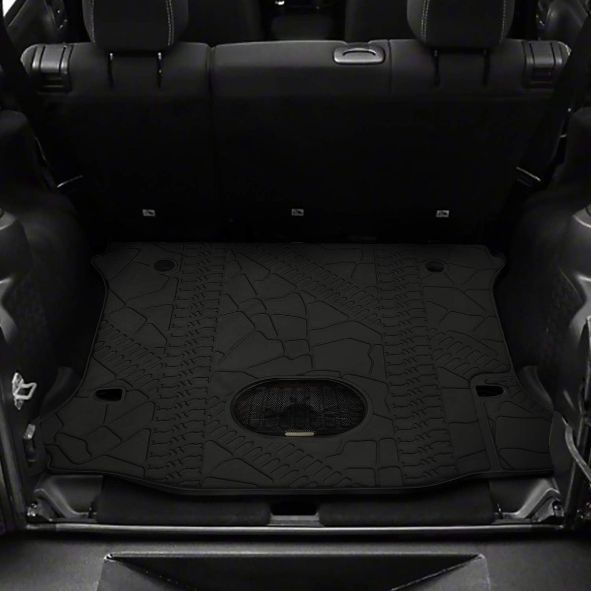 Black Rear Trunk Cargo Floor Mat for 4 Door Wrangler with Subwoofer Mat Cutout D740585