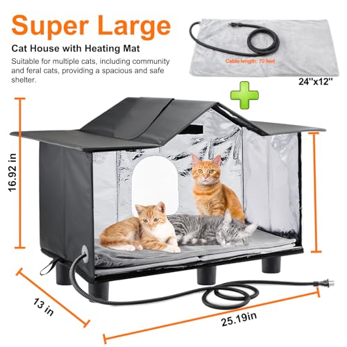 Weatherproof Large Cat Shelter with Roof Window and Cozy Cushion P146569