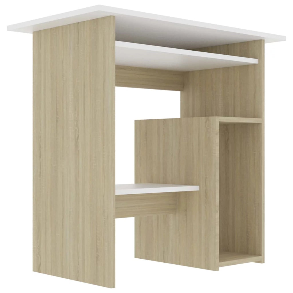 White Computer Desk with Keyboard Tray and Storage Shelves G735