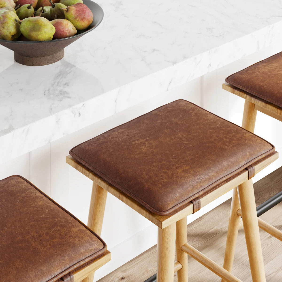 Chestnut Brown Wood Barstool with Leather Removable Cushion X3674