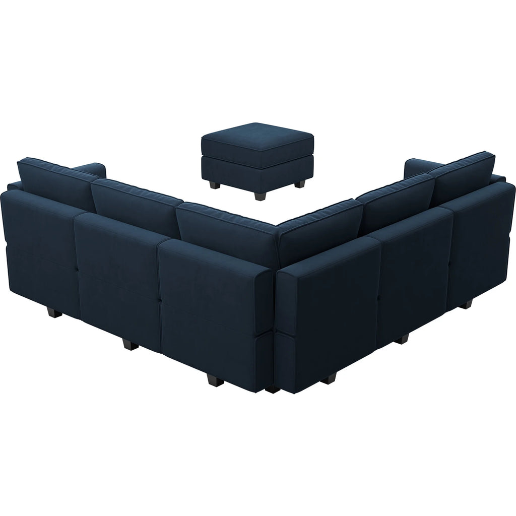 Blue Velvet L Shaped Sectional Sofa with Storage D755