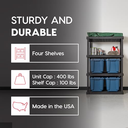 4-Shelf Heavy Duty Plastic Storage Shelves Black B3589