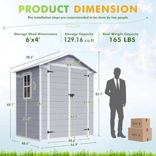 6x4 FT Waterproof Plastic Resin Storage Shed with Lockable Door C7597