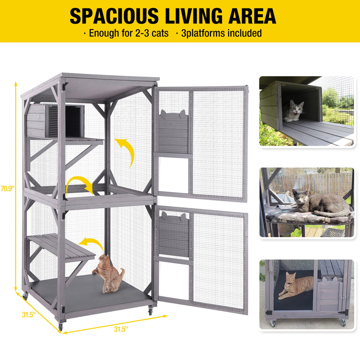 Wooden Catio Cat Enclosure with 3 Platforms R3978