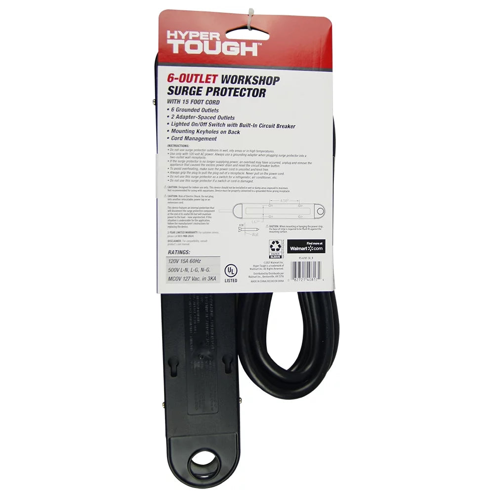 6-Outlet 15ft Cord Metal Surge with 500-Joule Protection X2956