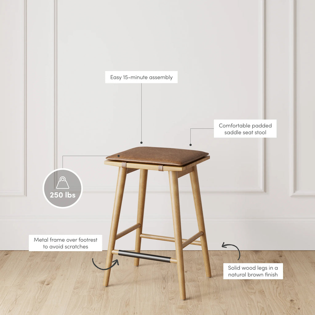 Chestnut Brown Wood Barstool with Leather Removable Cushion X3674