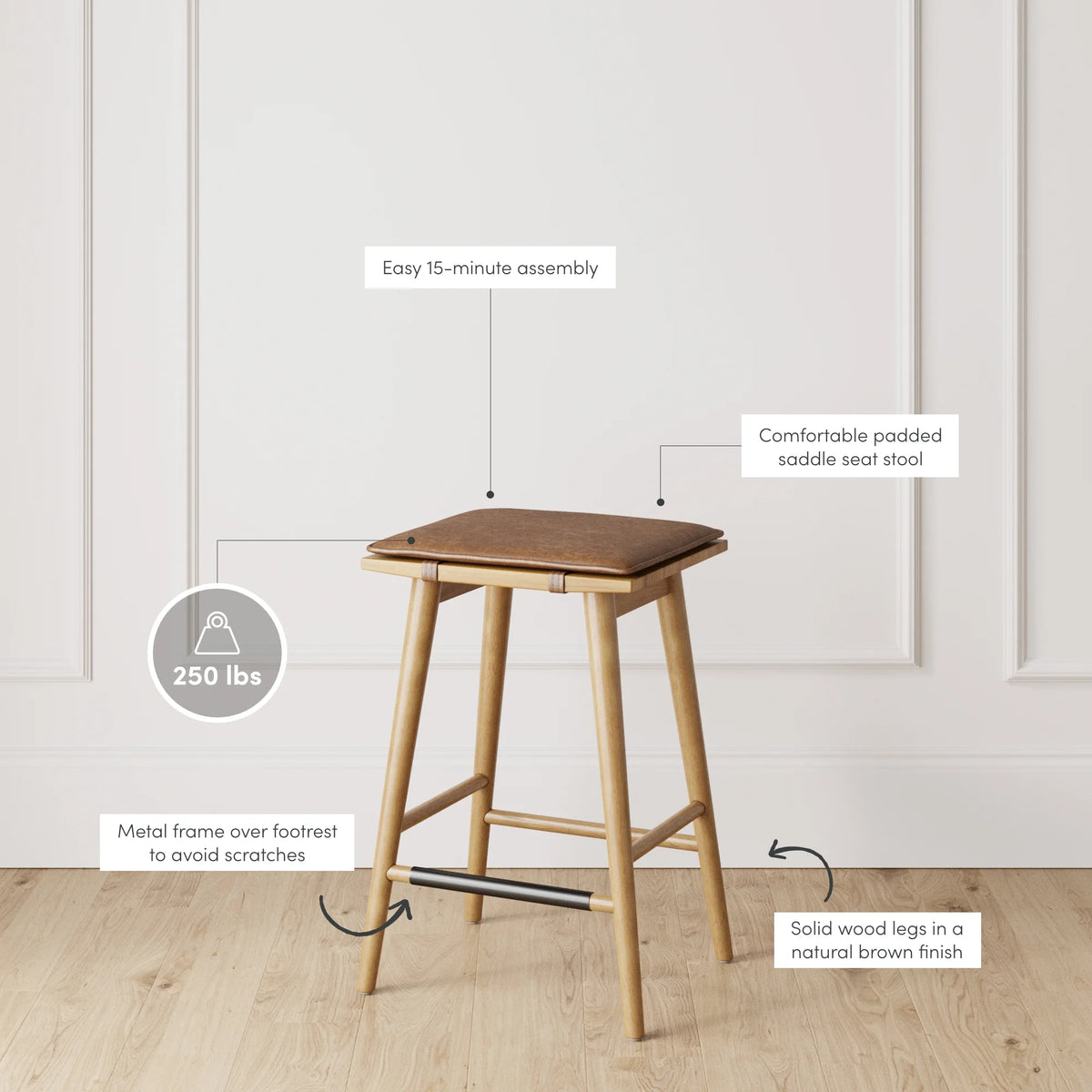 Chestnut Brown Wood Barstool with Leather Removable Cushion X3674