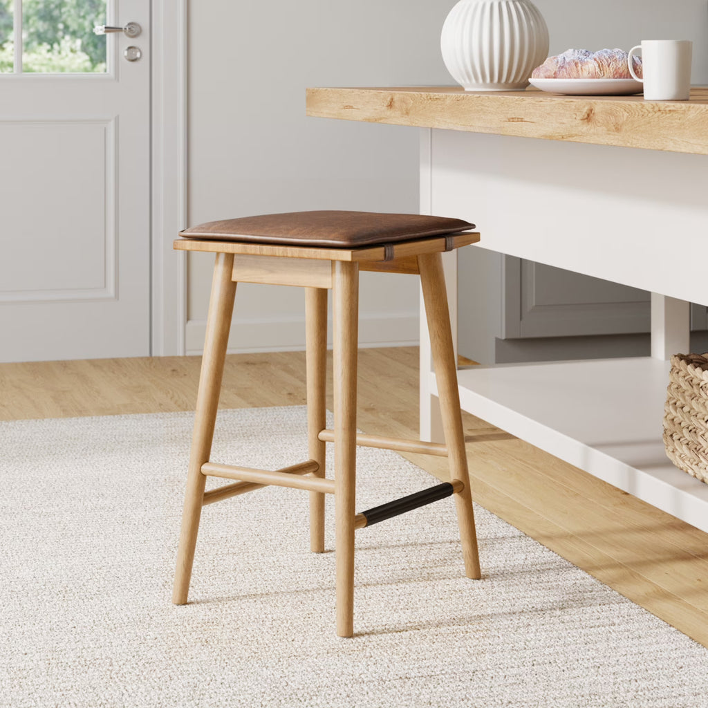Chestnut Brown Wood Barstool with Leather Removable Cushion X3674
