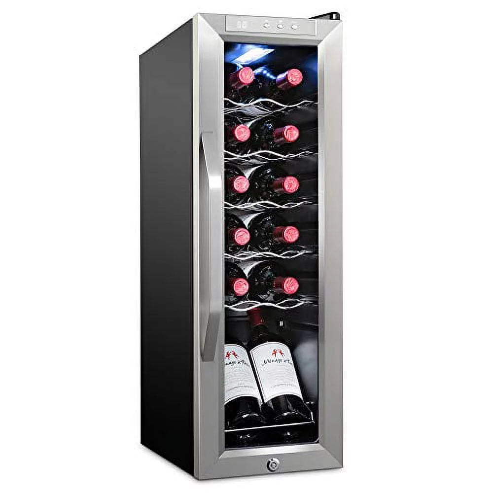 12 Bottle Compressor Wine Cooler Refrigerator with Lock, Black F380