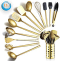 13 Pieces Gold Stainless Steel Cooking Utensils Set with Utensil Holder F500107