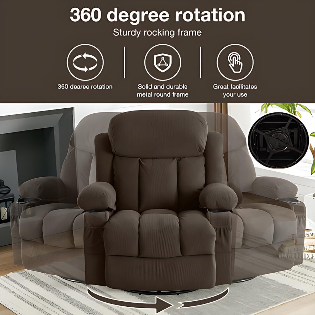Brown Swivel Massage Recliner Sofa N64221