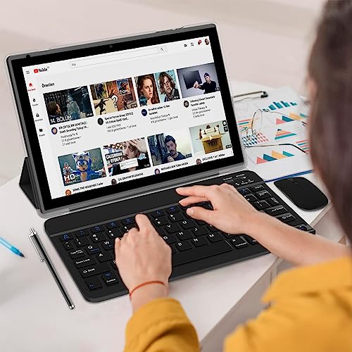 Blue 10.1 inch Android 14 Tablet with Keyboard Case Mouse Stylus Film, 8GB+64GB, 1280*800 HD Touch Screen, 8MP Dual Camera, Wi-Fi Bluetooth S968