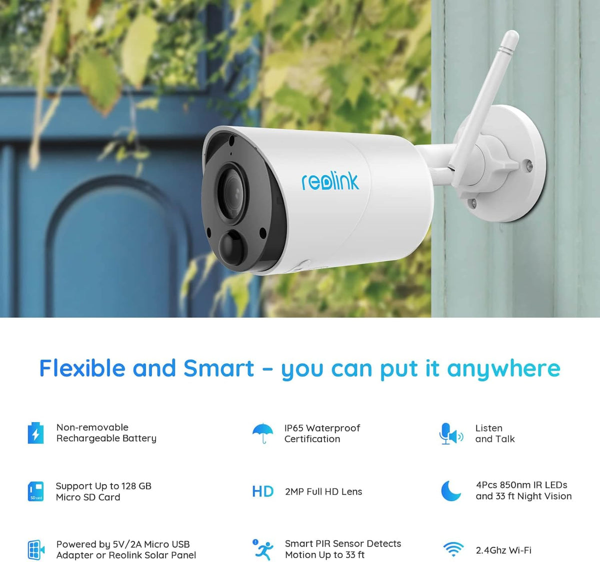 Wireless Outdoor Security Camera 1080P HD Solar Powered 2 Pack U6740