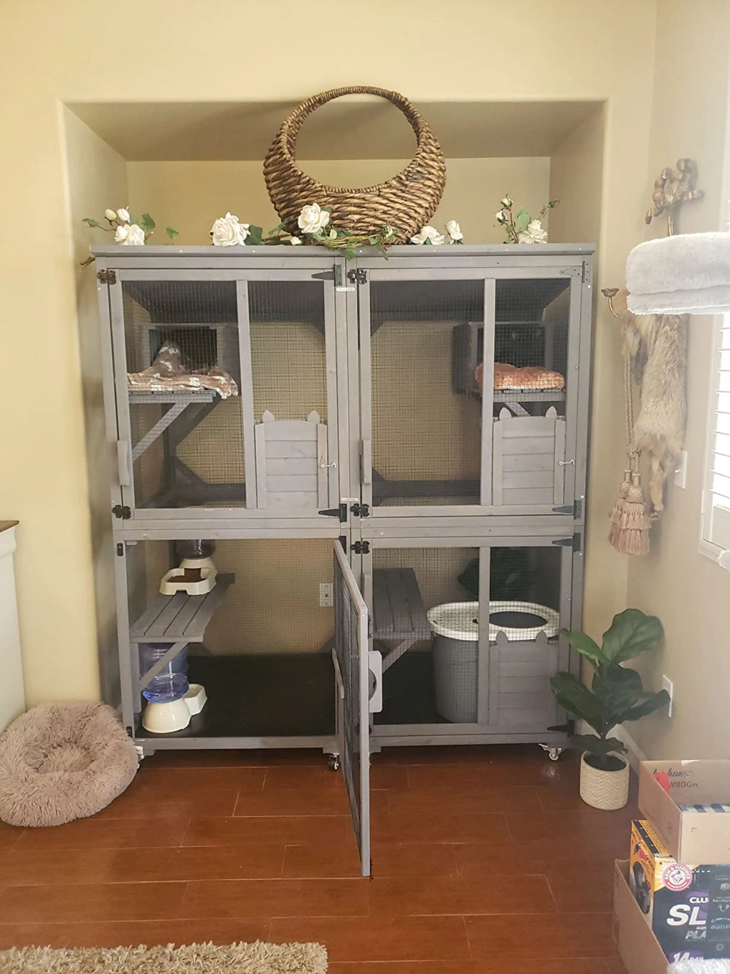 Wooden Catio Cat Enclosure with 3 Platforms R3978