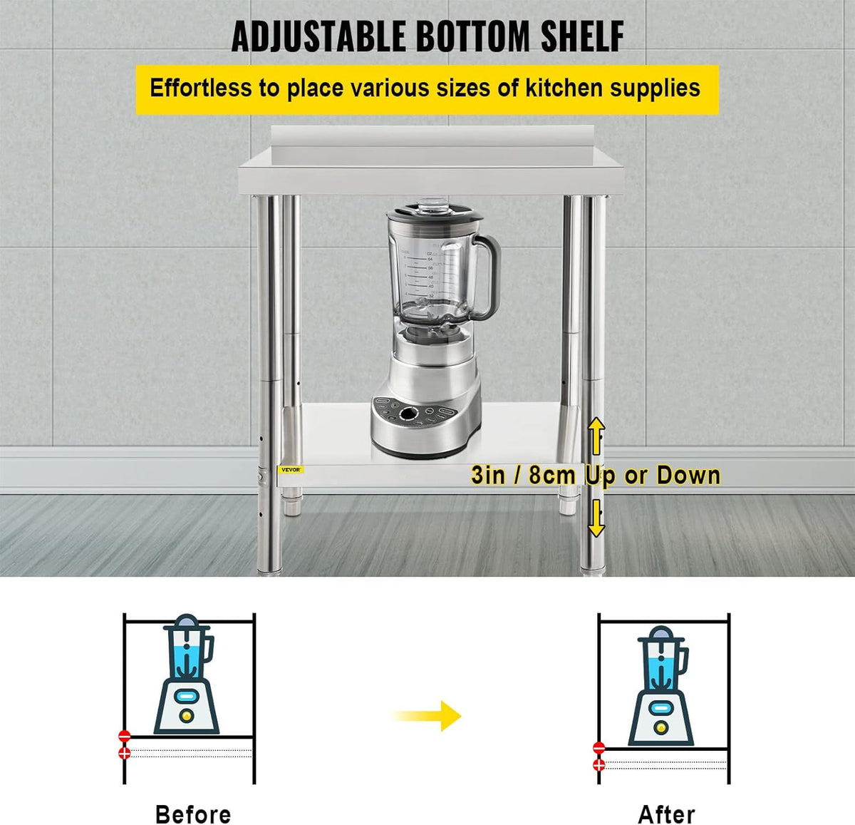 Stainless Steel Prep Table with Backsplash and Adjustable Undershelf C856