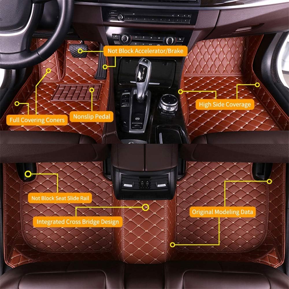 Red Waterproof Anti-Skid Leather Full Coverage Car Floor Mats W5679