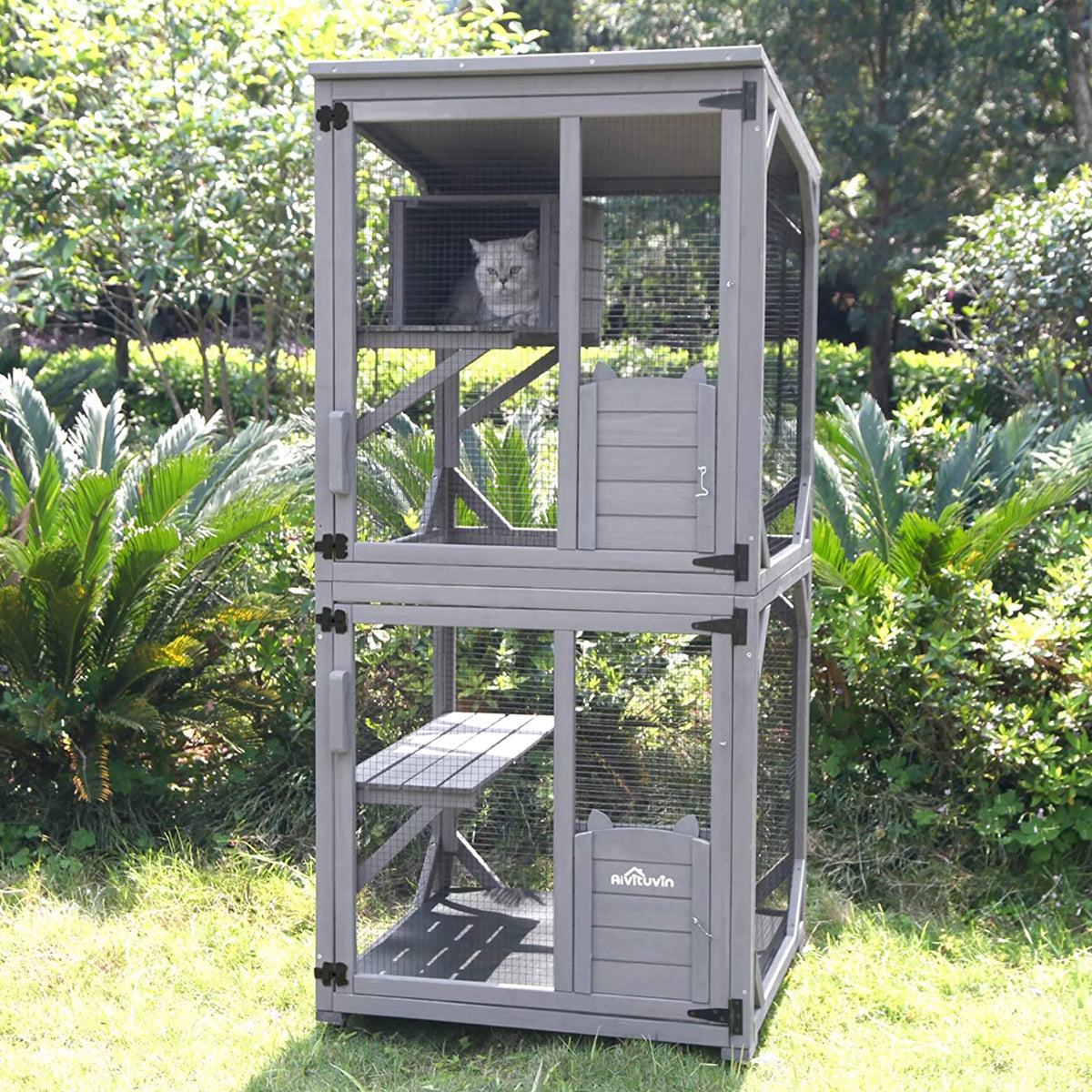Wooden Catio Cat Enclosure with 3 Platforms R3978