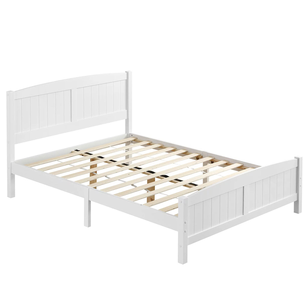 White Full Size Wood Platform Bed with Headboard and Footboard H70755