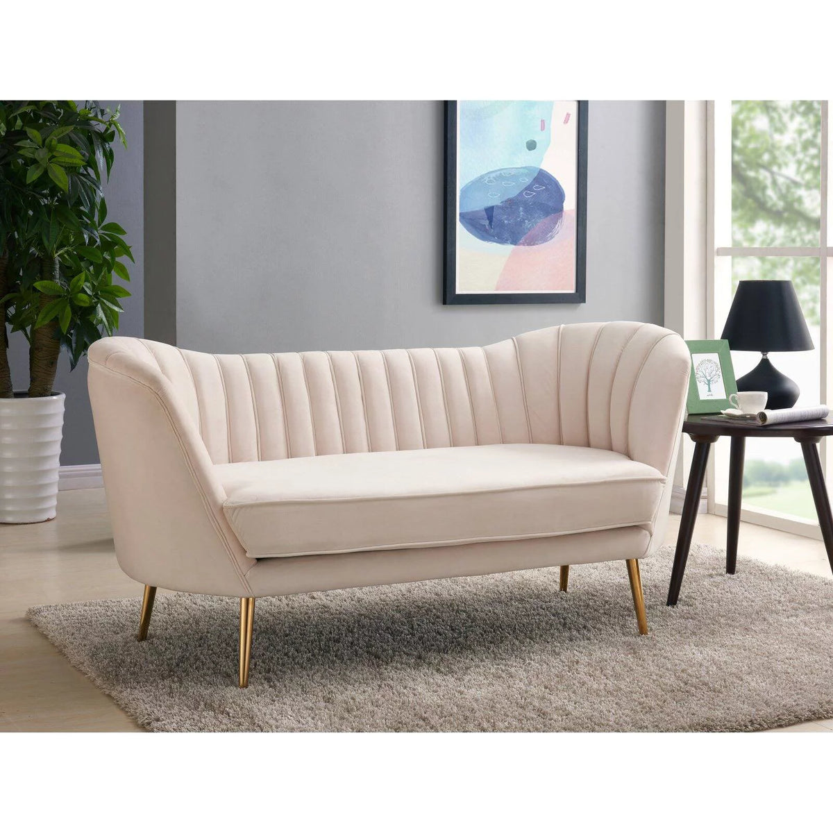 Cream Velvet Loveseat E179
