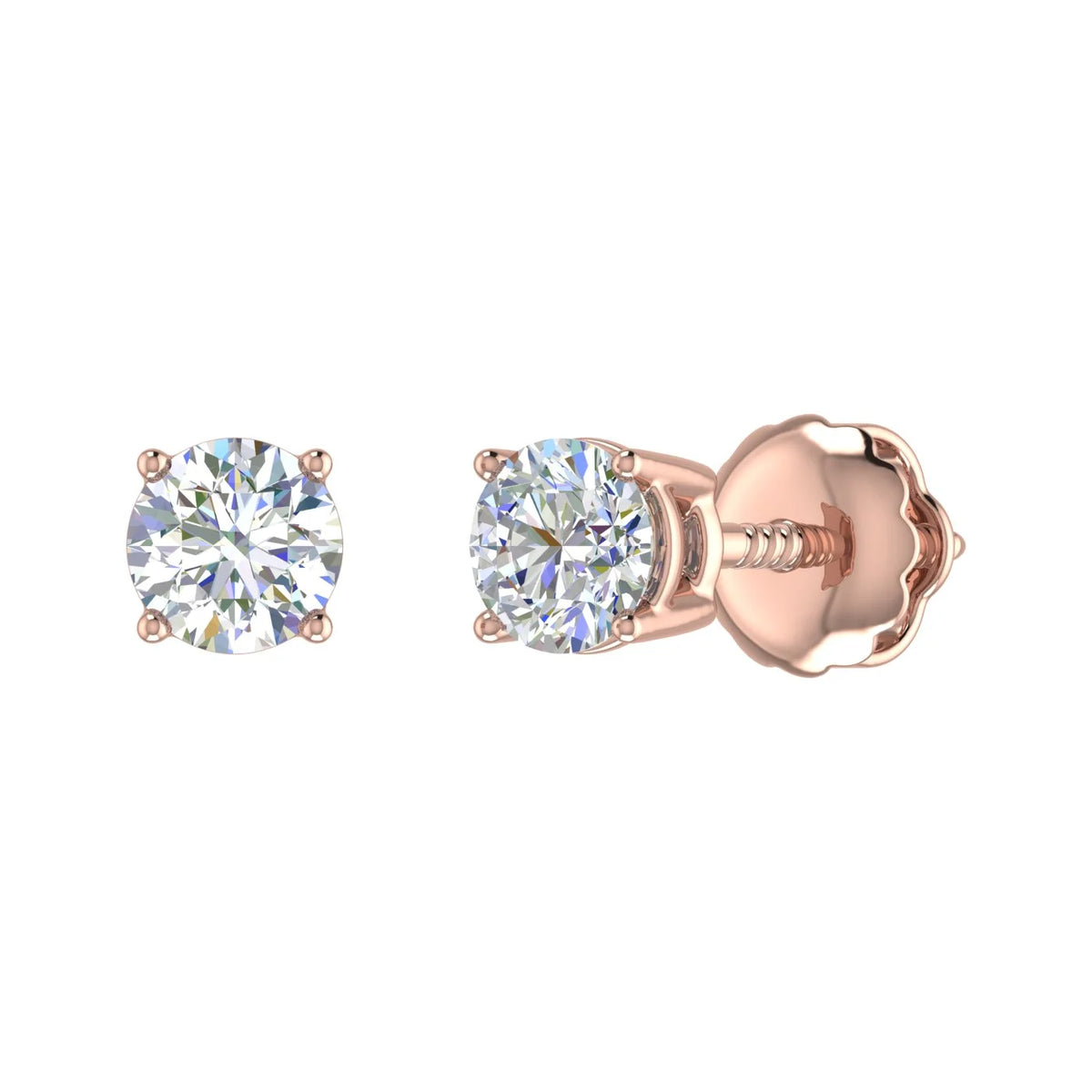 1/2 Carat Natural Round Diamond Stud Earrings in 14K Gold (Screw Back) M586