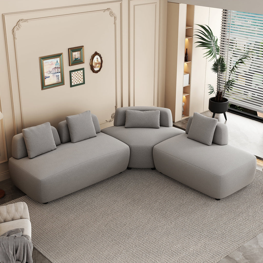 92.51" 3-Piece Grey Sectional Sofa with Removable Pillows N1792