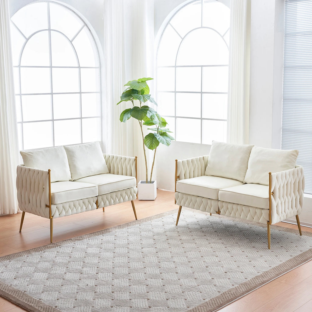 Cream White Velvet 2-Piece Loveseat Set L344239