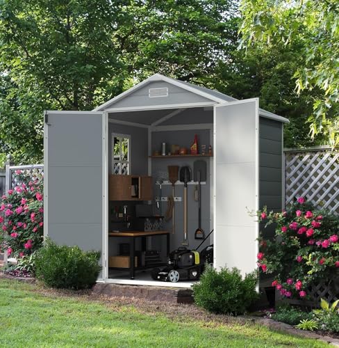 6x4 FT Waterproof Plastic Resin Storage Shed with Lockable Door C7597