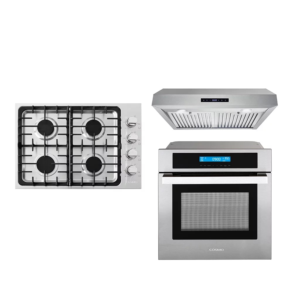 3 Piece Kitchen Package with Gas Cooktop Range Hood and Electric Wall Oven C60938