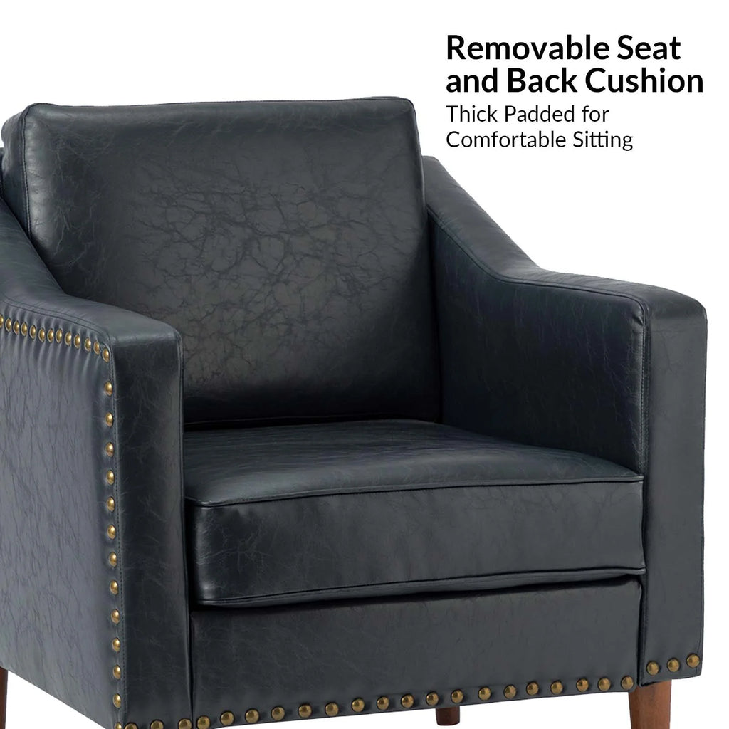 Navy Faux Leather Upholstered Accent Chair Set of 2 O76514