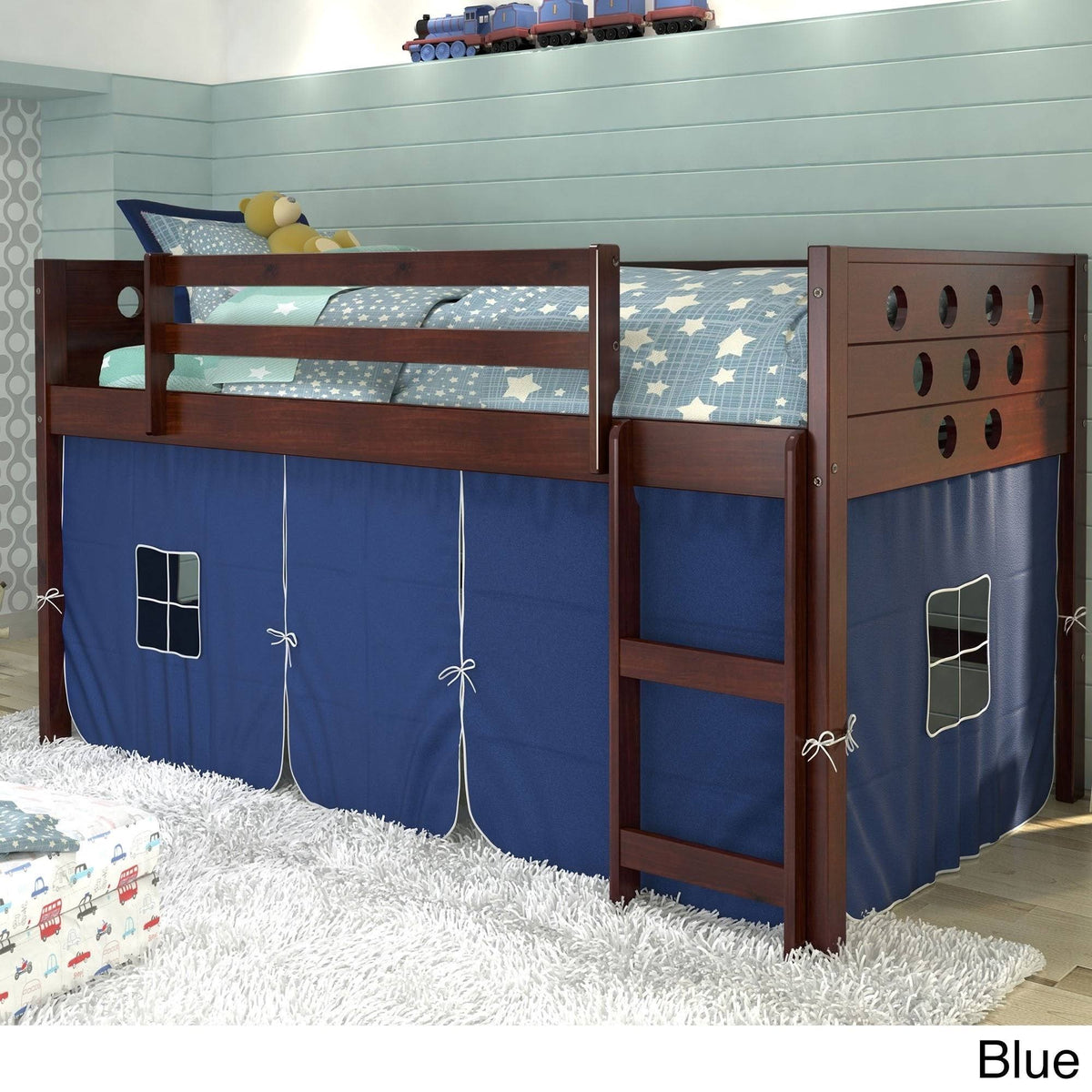 Blue Tent Twin Low Loft Bed W378442