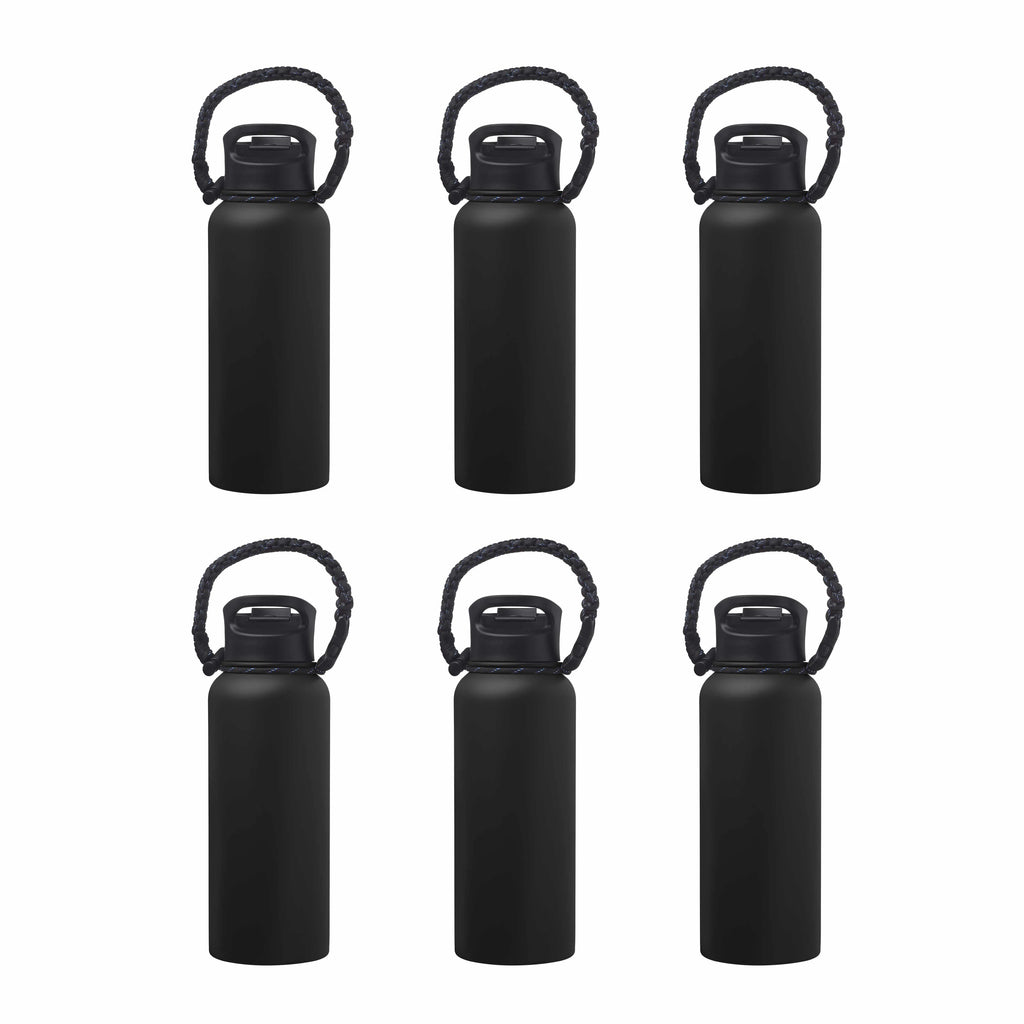 6 Vulcan Stainless Steel Water Bottles with Strap Set, 34 oz. - Double Wall, Vacuum Insulated - Black M763
