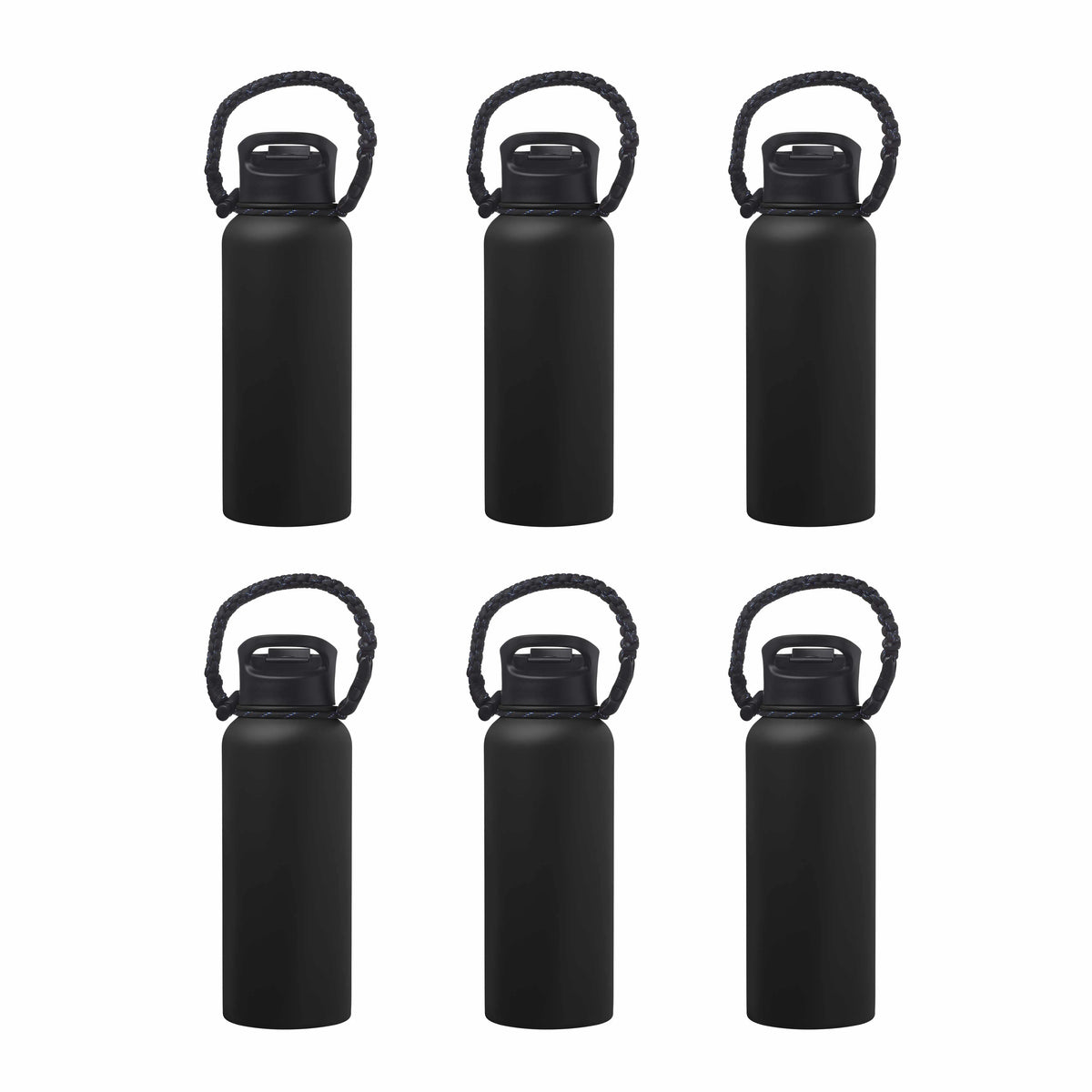 6 Vulcan Stainless Steel Water Bottles with Strap Set, 34 oz. - Double Wall, Vacuum Insulated - Black M763