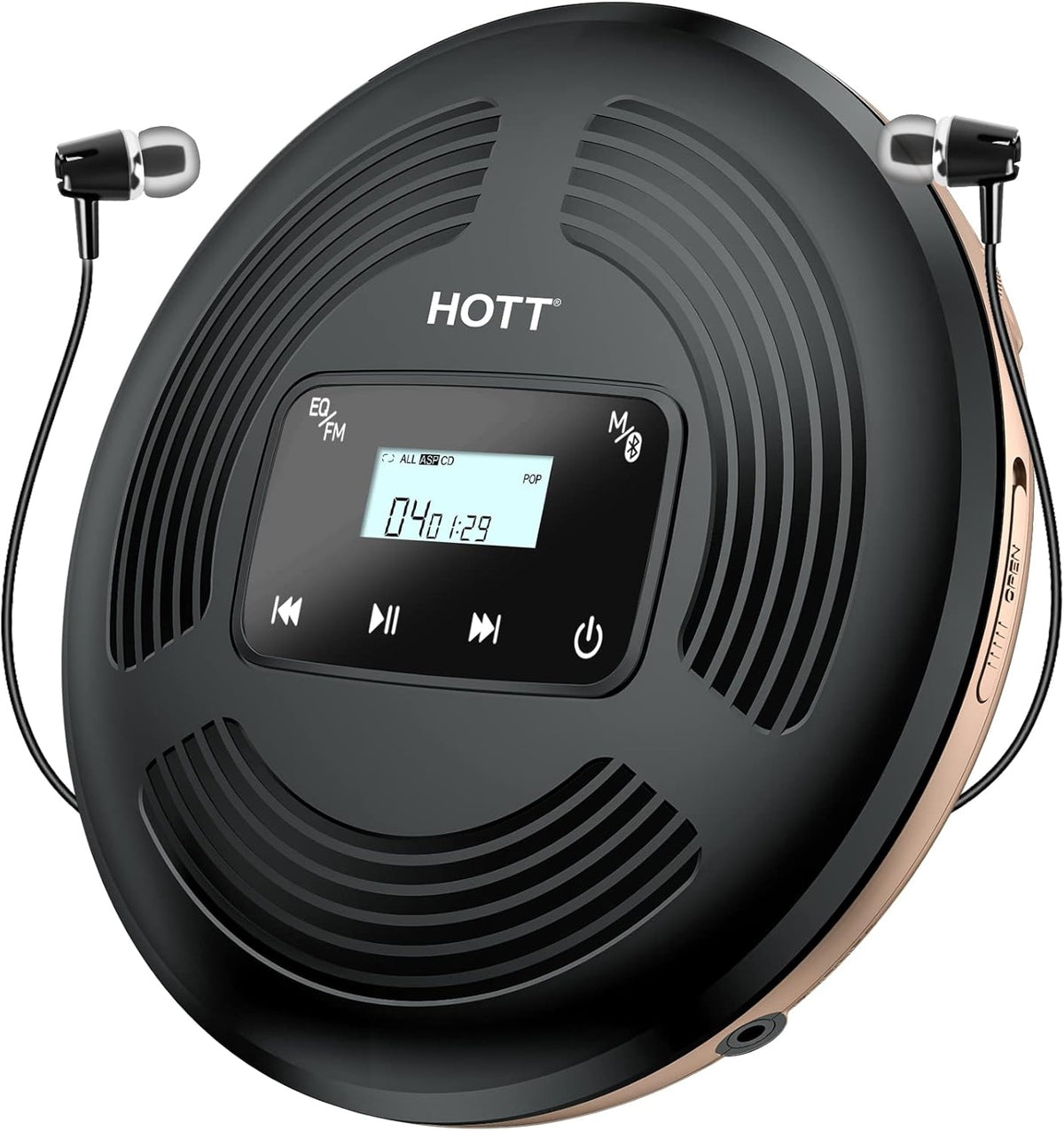 Portable CD Player with Bluetooth FM Transmitter AUX Output Rechargeable 1800mah Touch Button Anti-Skip Shockproof Protection V8889