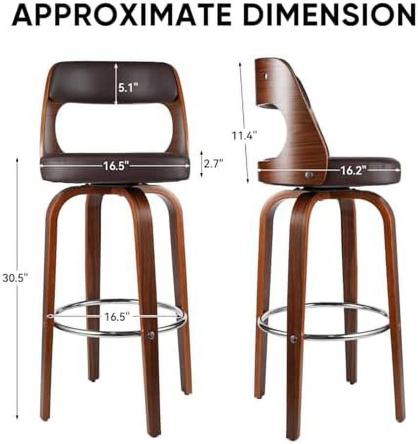 Swivel Barstools with Walnut Finish Wooden Back and Legs (Brown) D194563