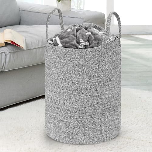Pink Woven Cotton Rope Laundry Basket Hamper C4988