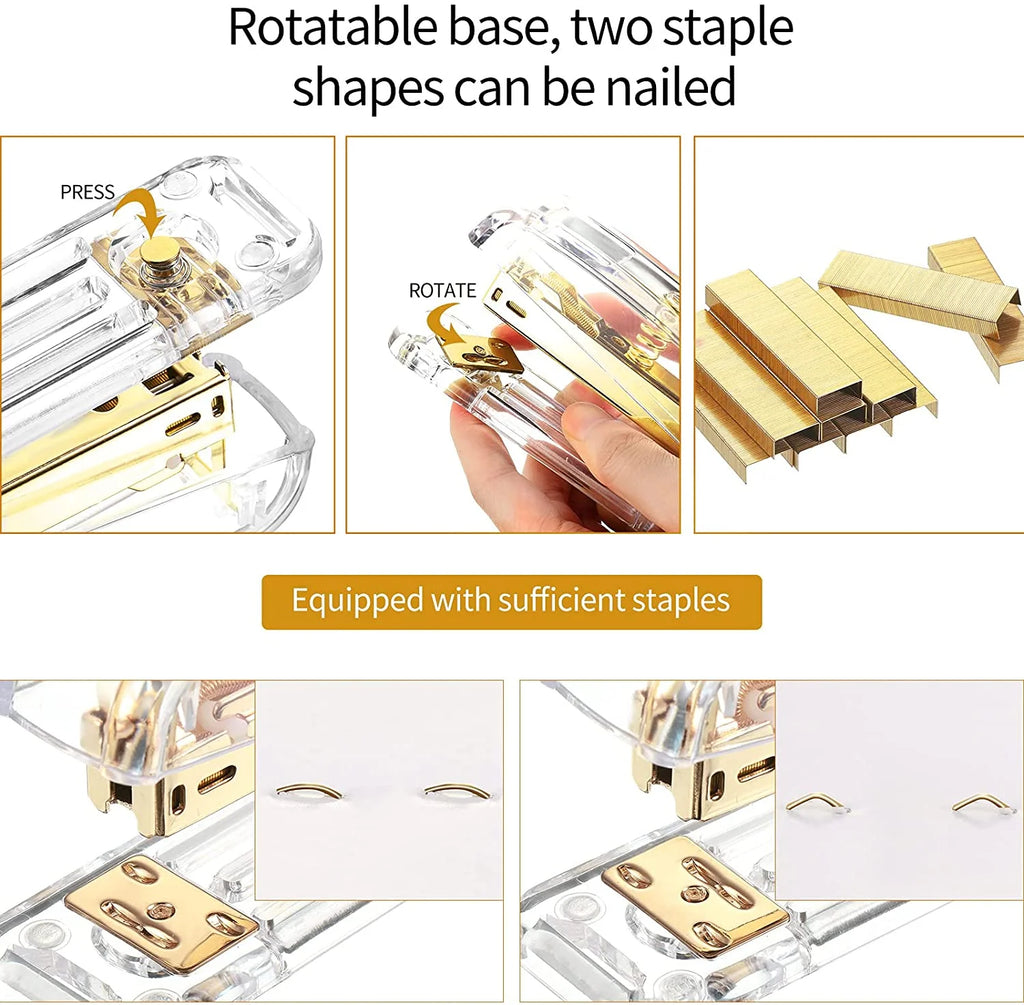 Acrylic Office Supplies Set with Stapler Tape Dispenser Binder Clips Paper Clips Pen Scissors and 1000 Staples I25371