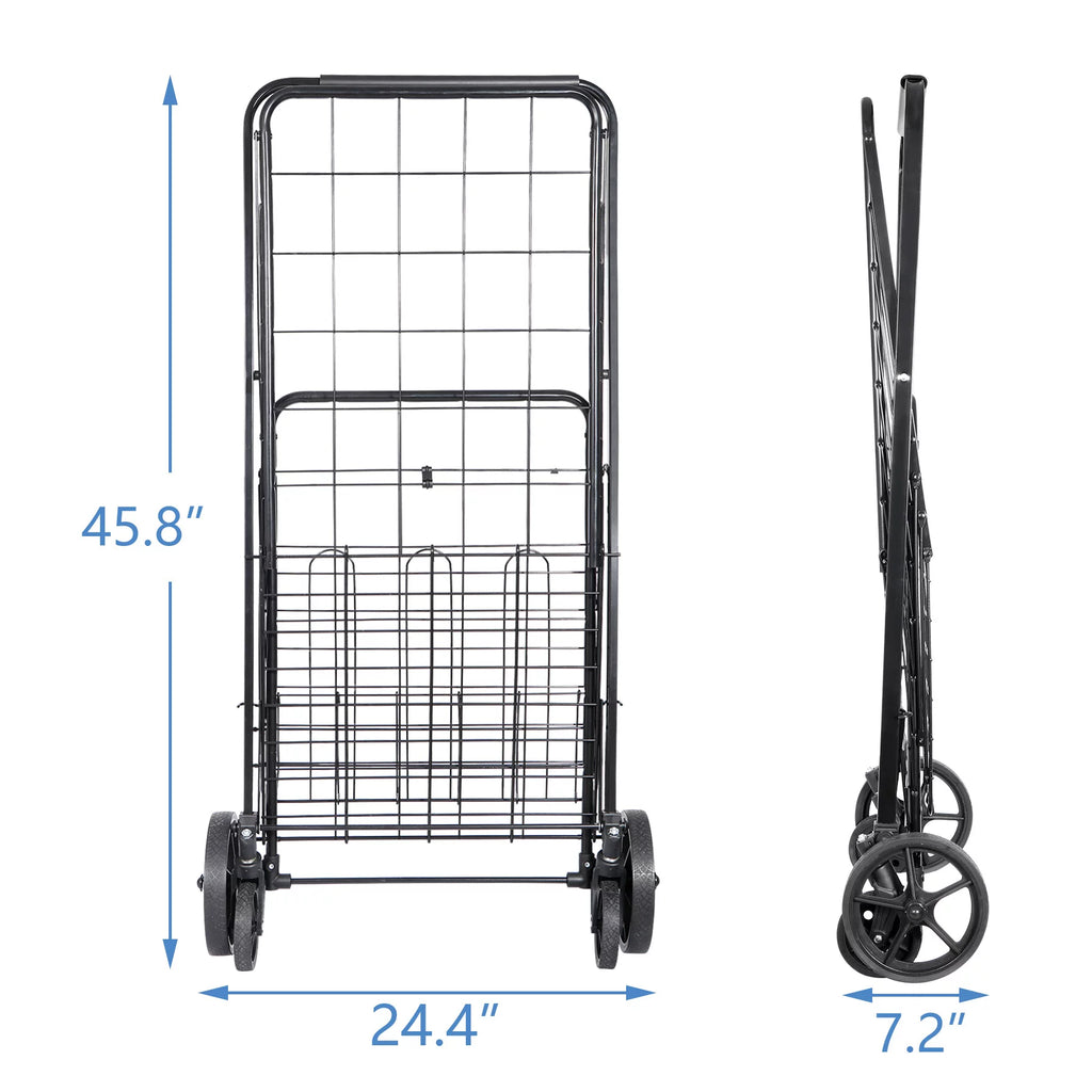 Black Folding Utility Shopping Cart with Double Basket and Wheels W35771