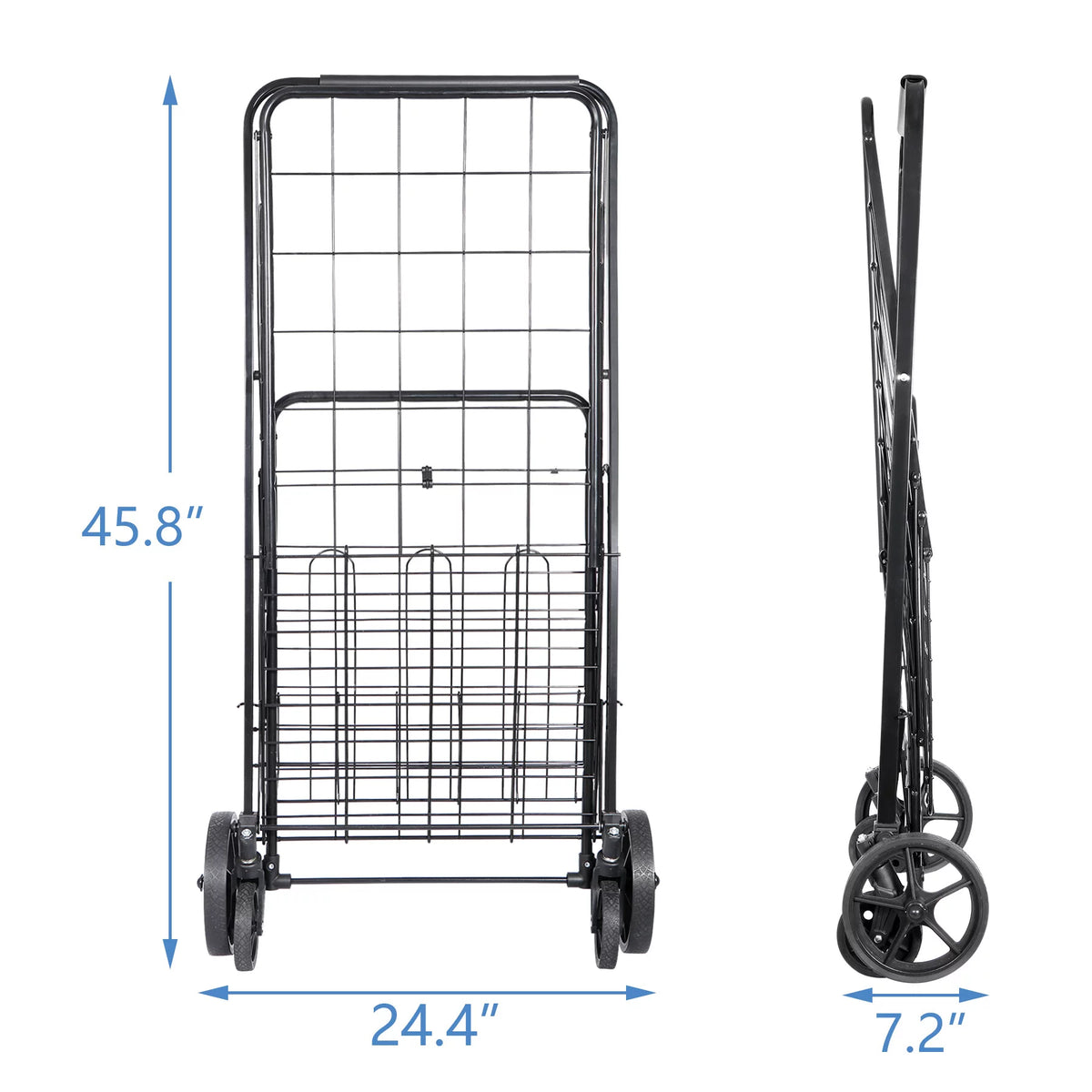 Black Folding Utility Shopping Cart with Double Basket and Wheels W35771