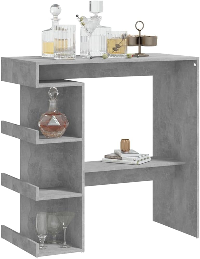 Concrete Gray Bar Table with Storage Rack A997347