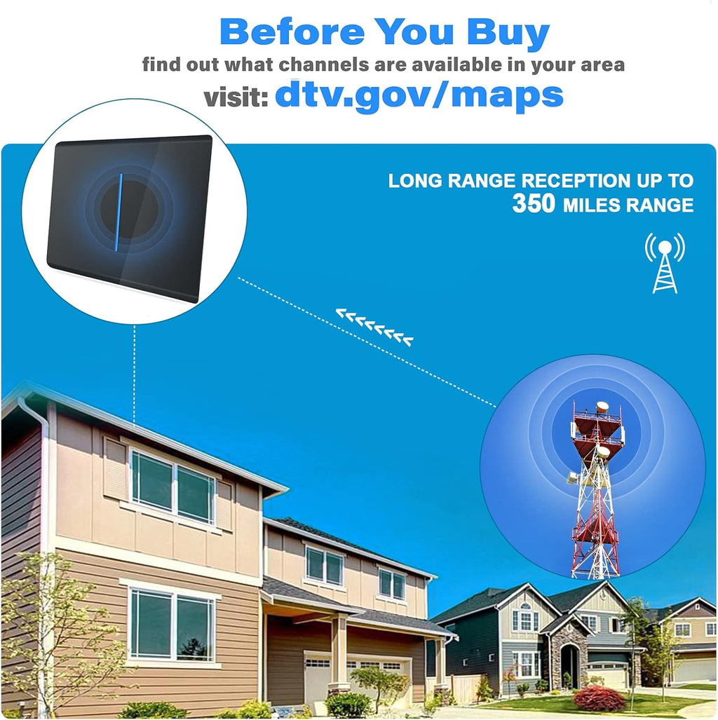 Indoor TV Antenna with 33ft Coax HDTV Cable, Pack of 2 E38433