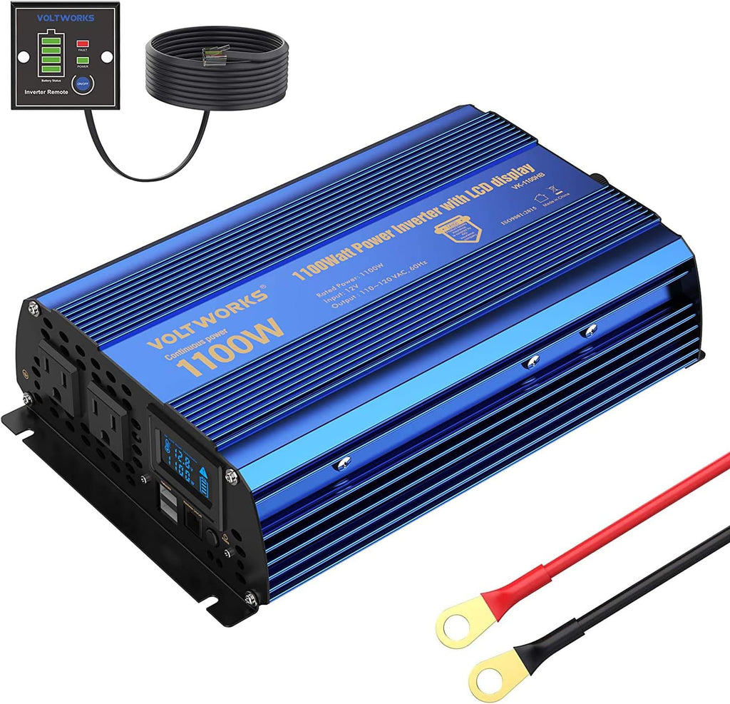 1100 watt DC 12V to AC 120V Modified Sine Wave Inverter with LCD Display Remote Control 2AC Outlets Dual 2.4A USB Ports X606986