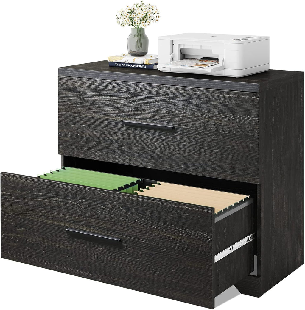 2 Drawer Wood Lateral File Cabinet with Anti-tilt Mechanism, Gray Oak D172975