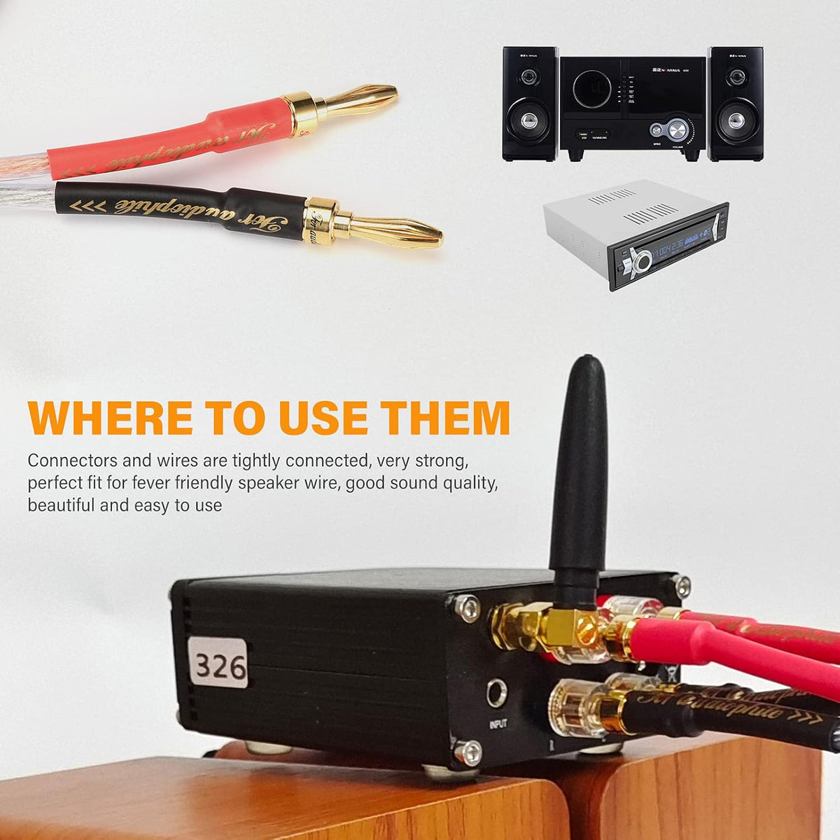 13AWG Oxygen-Free Copper Speaker Cables with Banana Plug Tips V3729