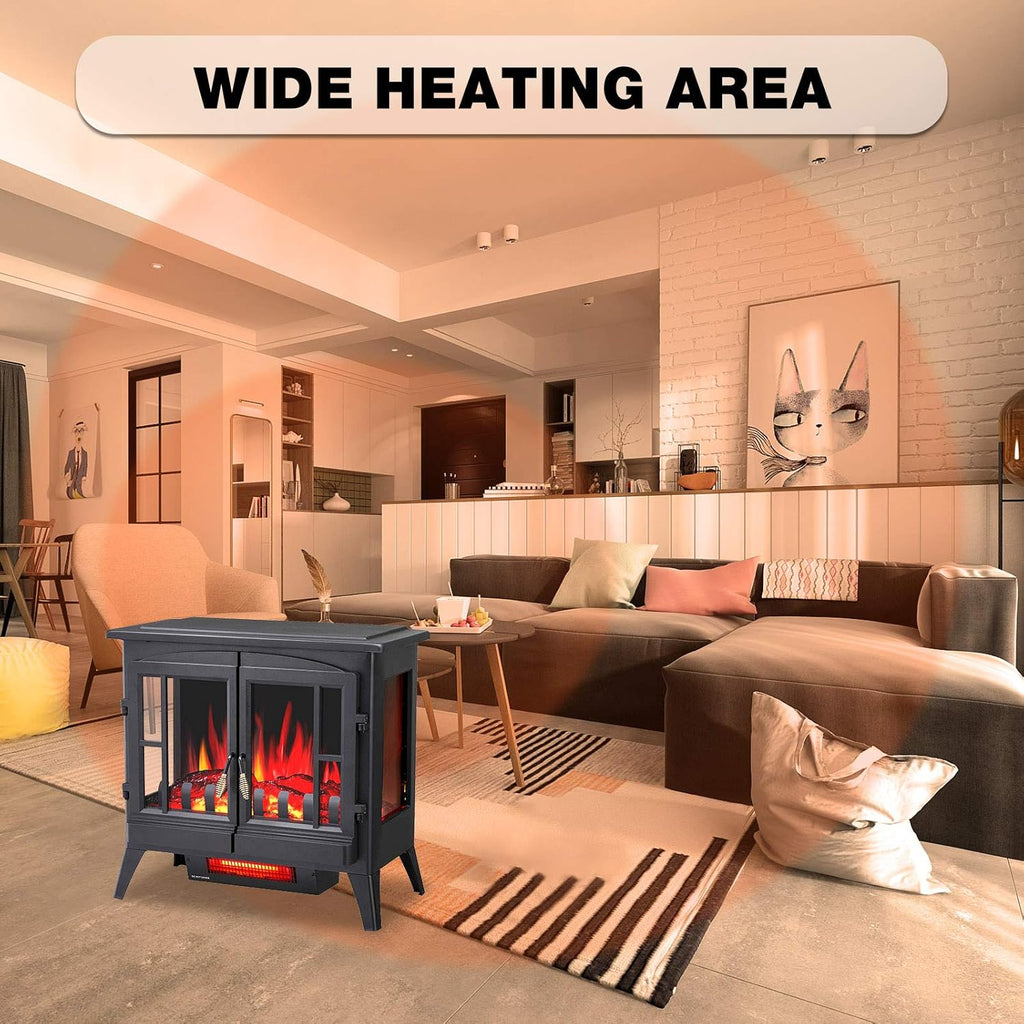 3D Infrared Electric Fireplace Stove, Freestanding Fireplace Heater, 1000W/1500W A287349