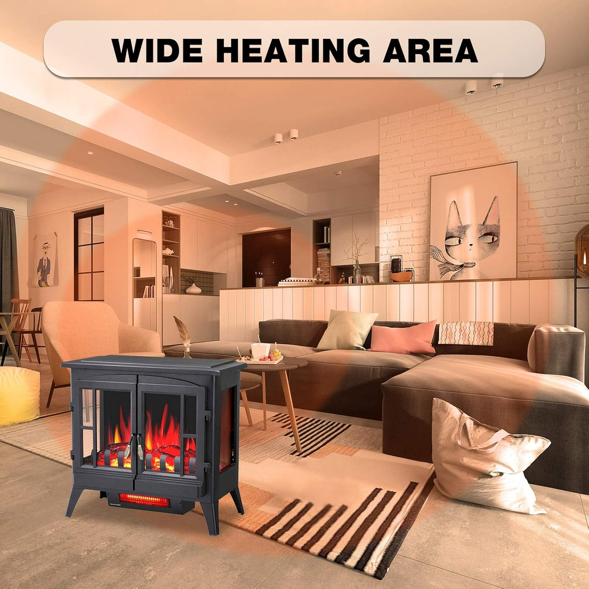 3D Infrared Electric Fireplace Stove, Freestanding Fireplace Heater, 1000W/1500W A287349