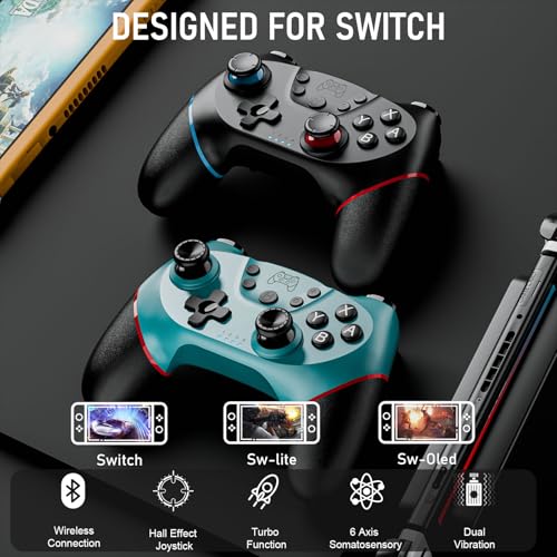 2 Pack Wireless Pro Controller for Switch 2/Lite/OLED with Hall Effect S8126