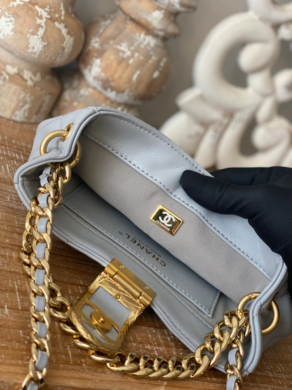 Small Hobo Bag Gold Hardware Grey Shoulder Bag Y71447